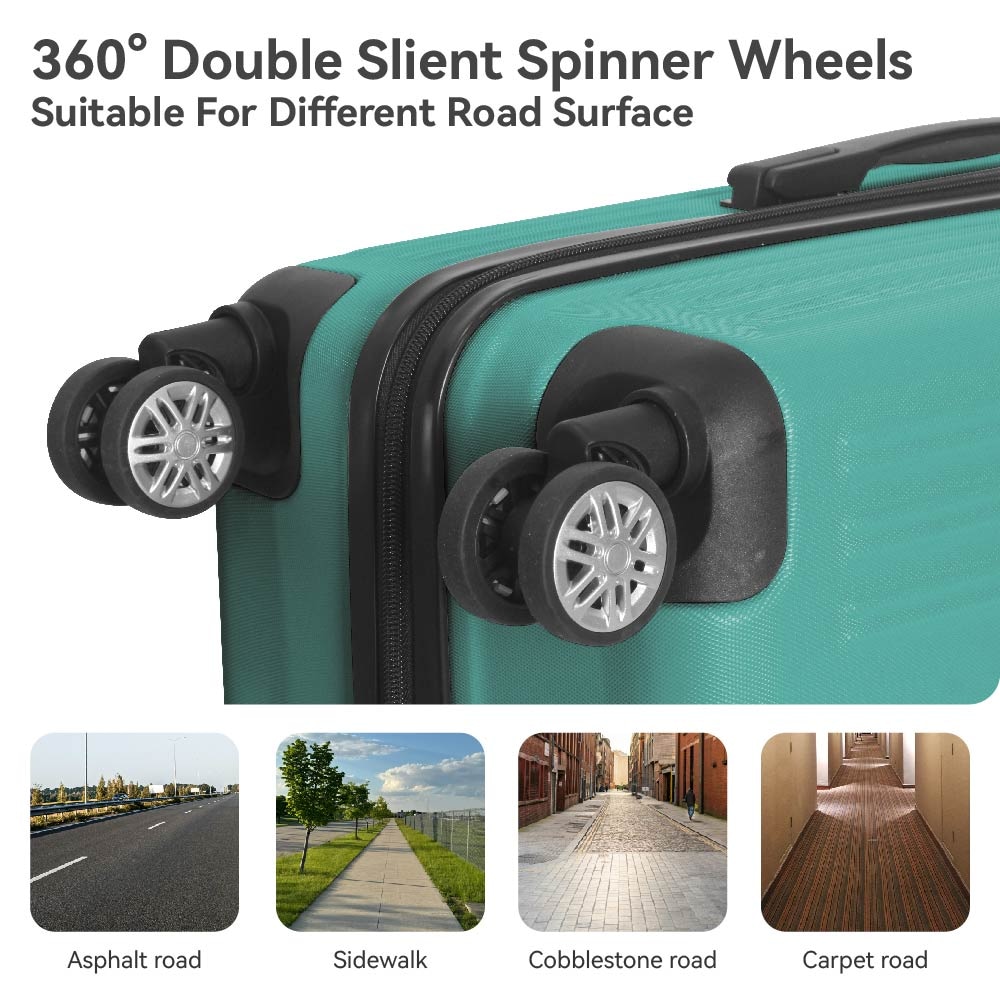 3-Piece Lightweight ABS Hardshell Luggage Set (20", 24", 26") In Fresh Green With Spinner Wheels, TSA Lock, And Adjustable Telescopic Handle - Durable Travel Suitcases_voghion.com